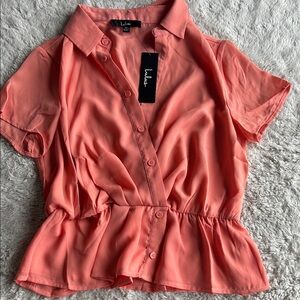 Lulu's Vibrant Coral Peplum Blouse